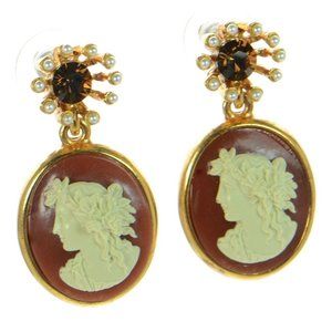 Oscar de la Renta Faux Pearl & Crystal Cameo Earrings